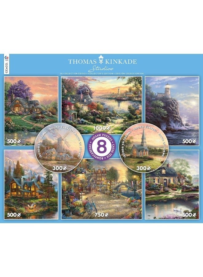 Ceaco - 8 in 1 Multipack - Thomas Kinkade - (2) Round 300 Piece, (4) 550 Piece, (1) 750 Piece (1) 1000 Piece Jigsaw Puzzles