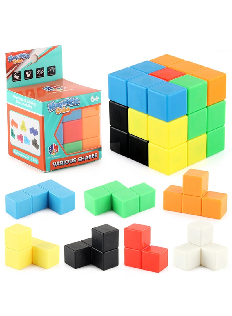 Educational toys 6cm magnetic building block Rubik's cube Russian cube Luban Rubik's cube three-order DIY Rubik's cube wooden block color random (B168-701 transparent magnetic building block Rubik's cube)