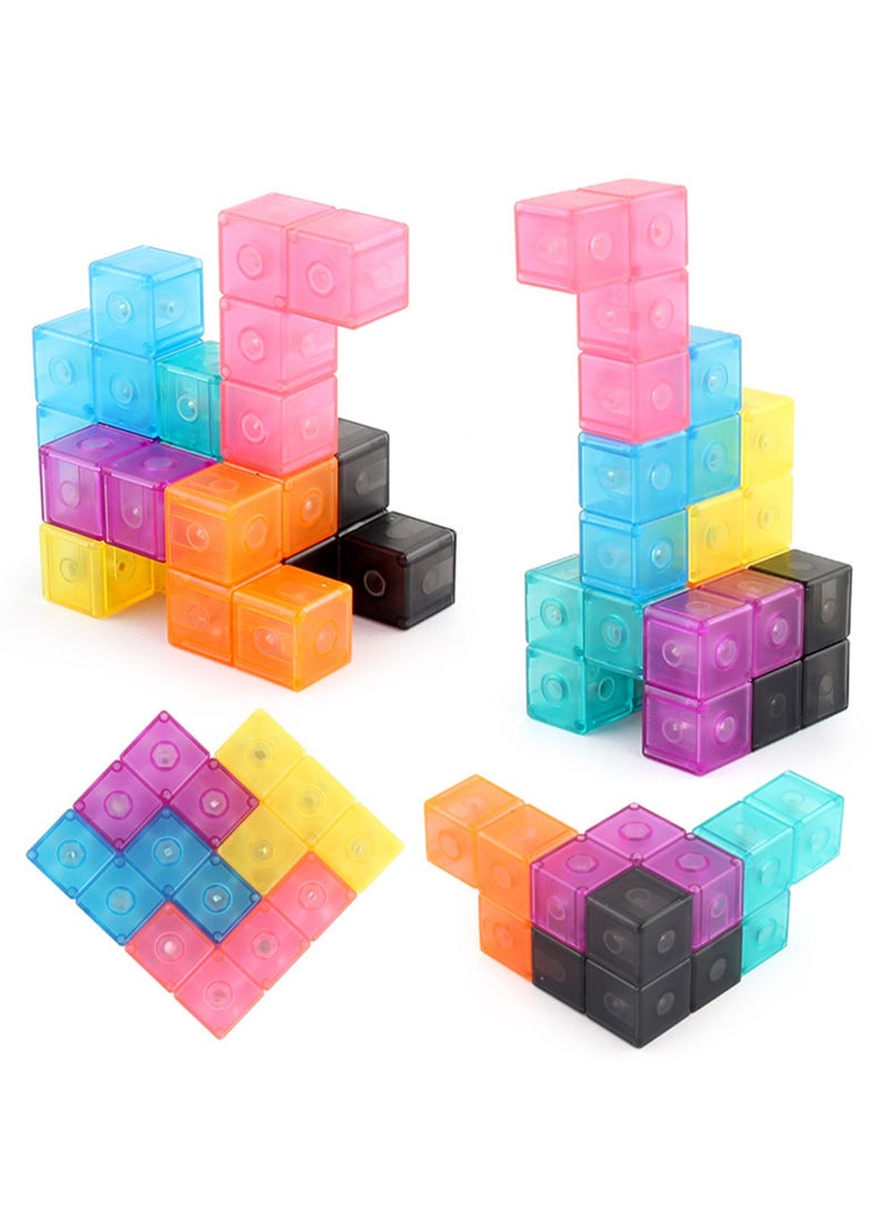 Educational toys 6cm magnetic building block Rubik's cube Russian cube Luban Rubik's cube three-order DIY Rubik's cube wooden block color random (B168-701 transparent magnetic building block Rubik's cube)