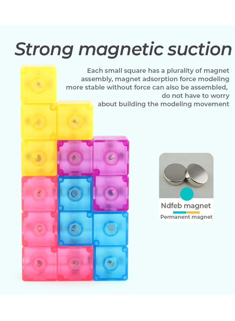 Educational toys 6cm magnetic building block Rubik's cube Russian cube Luban Rubik's cube three-order DIY Rubik's cube wooden block color random (B168-701 transparent magnetic building block Rubik's cube)