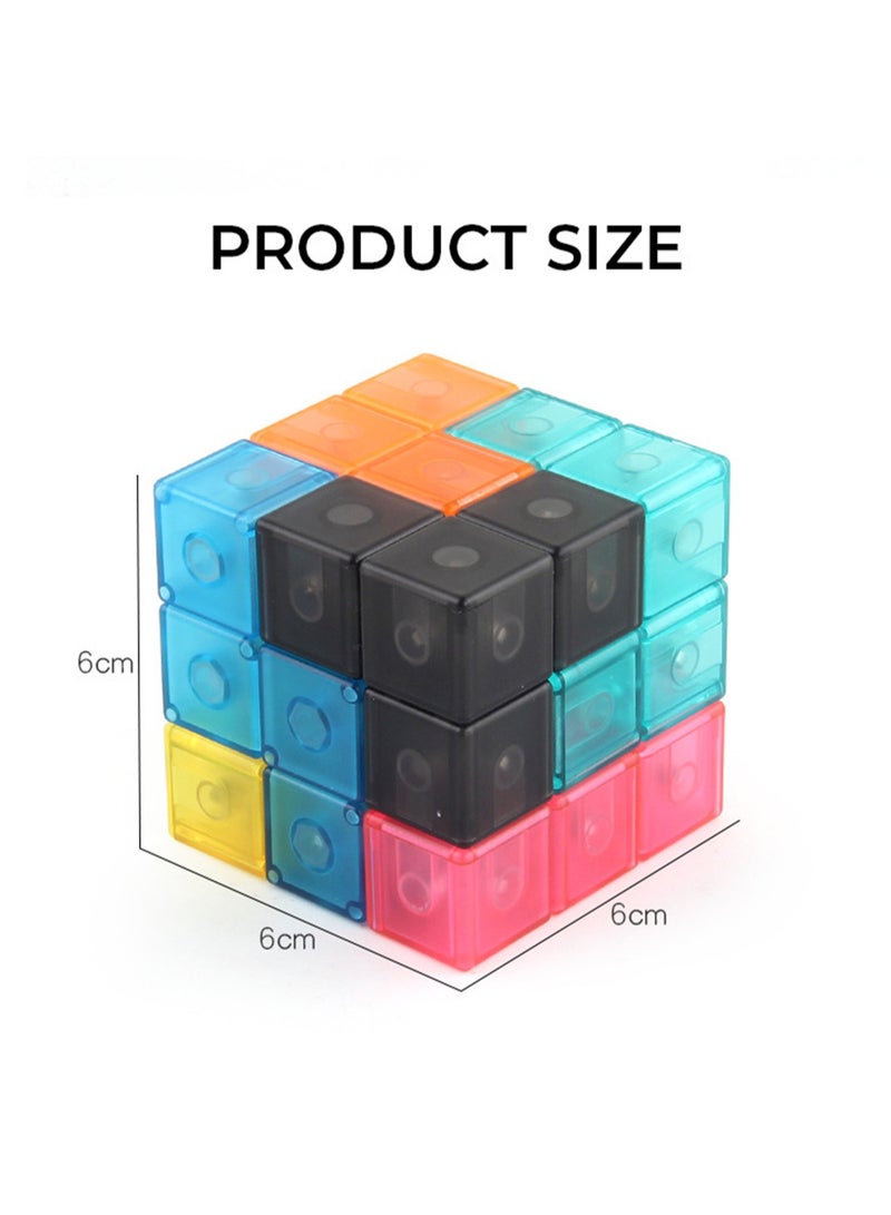 Educational toys 6cm magnetic building block Rubik's cube Russian cube Luban Rubik's cube three-order DIY Rubik's cube wooden block color random (B168-701 transparent magnetic building block Rubik's cube)