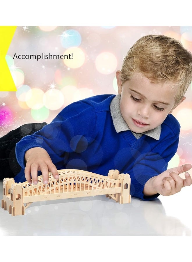 Puzzled 3D Puzzle Sydney Bridge Wood Craft Construction Model Kit, Fun and Educational DIY Wooden Toy Assemble Model Unfinished Crafting Hobby Puzzle to Build and Paint for Decoration 55 Pieces Pack