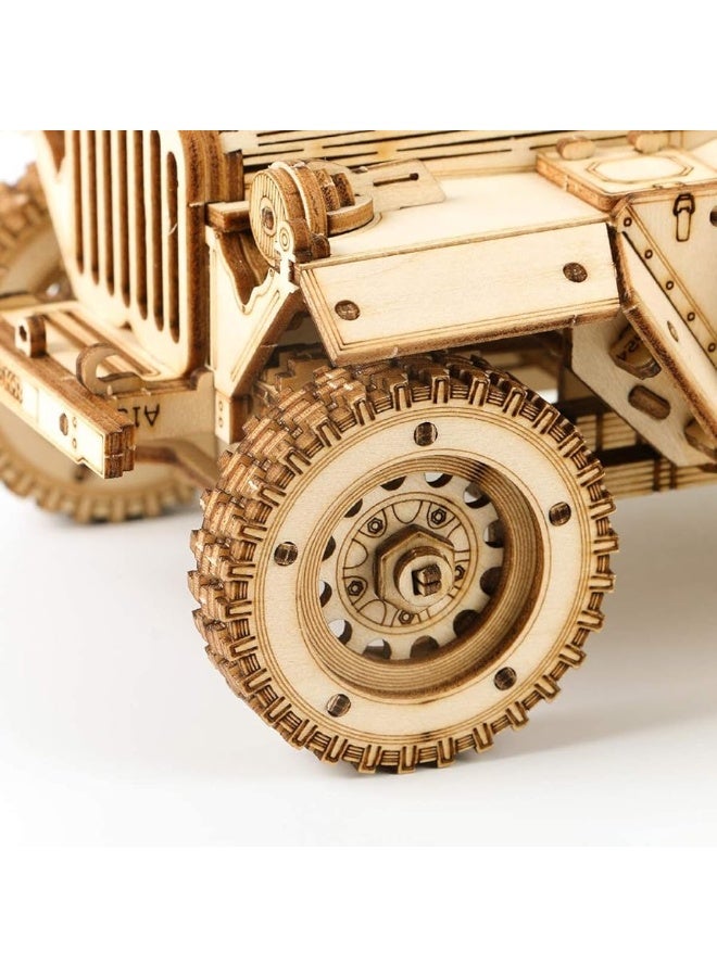 ROKR 3D Wooden Puzzle-Mechanical Car Model-Self Building Vehicle Kits-Brain Teaser Toys-Best Gift for Adults and Kids on Birthday/Christmas Day (Army Field Car)