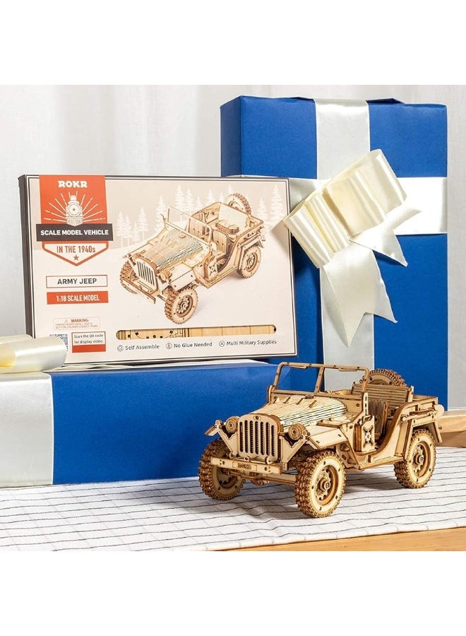 ROKR 3D Wooden Puzzle-Mechanical Car Model-Self Building Vehicle Kits-Brain Teaser Toys-Best Gift for Adults and Kids on Birthday/Christmas Day (Army Field Car)