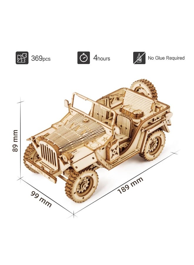 ROKR 3D Wooden Puzzle-Mechanical Car Model-Self Building Vehicle Kits-Brain Teaser Toys-Best Gift for Adults and Kids on Birthday/Christmas Day (Army Field Car)