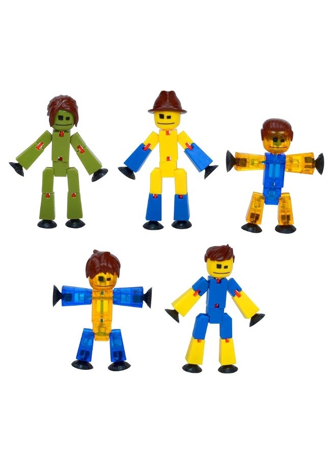 Zing StikBot Special Family Pack Set of 5 Mixed Color StikBots Collectable Action Figures includes 5 StikBots and 1 Set of Hair Create Stop Motion Animation for Kids Ages 4 and Up