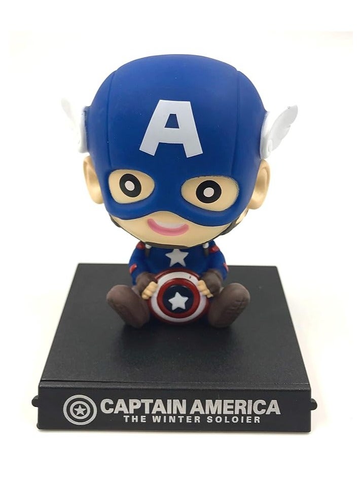 Baby Captain America Avengers Bobblehead with Mobile Holder | Durable Dashboard Decoration | Marvel Superhero Car Accessory