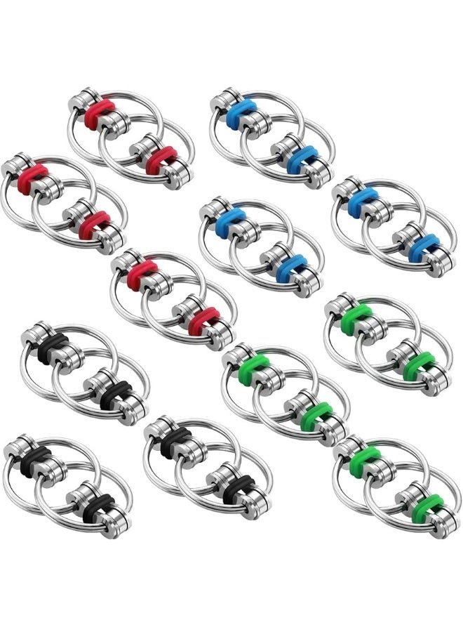 12 Pcs Fidgets Toys Set Flippy Roller Chain Toy Fidget Chain for Adults and Teenagers in Learning Help Anxiety Relief Bike Chain Toys for ADHD (Red, Green, Light Blue, Black)