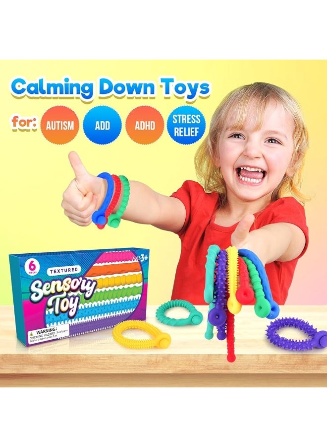 Sensory Stretchy Strings Toys 6 Pack Textured Sensory Toys Fidget Toys Noodles Calm Down Travel Toys for Toddler Kids Autism ADHD Adults for Age 4 5 6