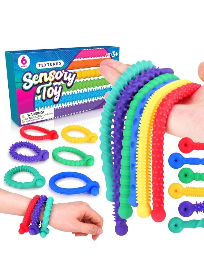 Sensory Stretchy Strings Toys 6 Pack Textured Sensory Toys Fidget Toys Noodles Calm Down Travel Toys for Toddler Kids Autism ADHD Adults for Age 4 5 6