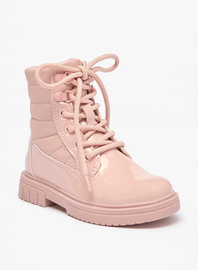 Girls Quilted Low Ankle Boots with Zip Closure