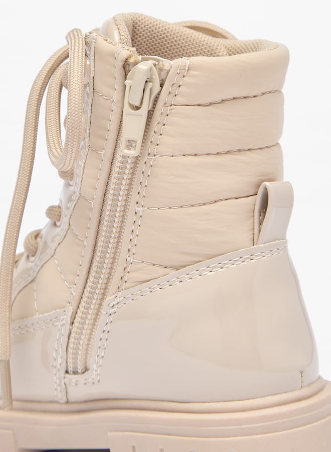 Girls Quilted Low Ankle Boots with Zip Closure