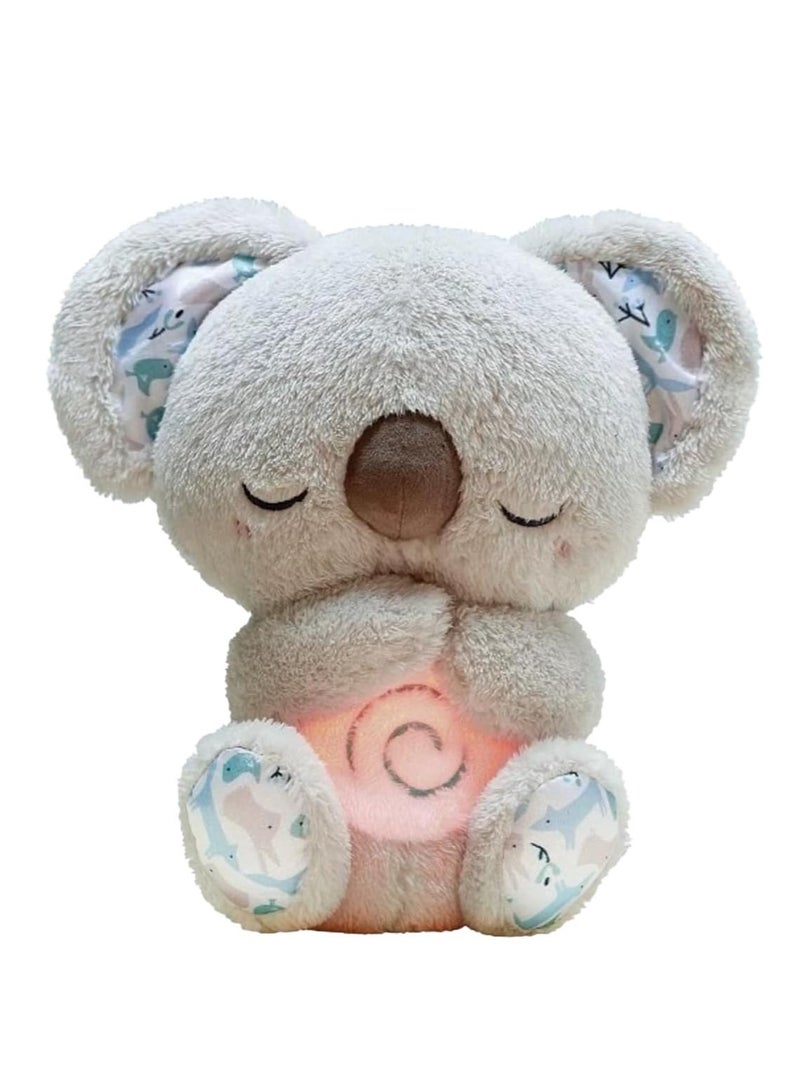 Soothing Koala Bear, Panic Attack Relief Koala,  Breathing Koala Sleep Buddy, Sleeping Koala Plush with Music Lights, Baby Sound Machine Stuffed Animal (Gray)