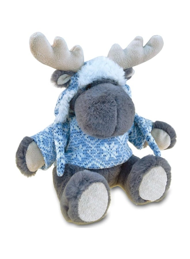 DolliBu Plush Moose Stuffed Animal - Soft Plush Huggable Gray Moose with Sweater & Hat, Adorable Plush Toy, Cute Wild Life Cuddle Gift for Kids and Adults - 9 Inches