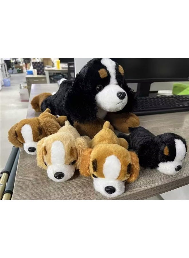 5 Pieces Dog Stuffed Animal Puppy Stuffed Animal 1 Big Mommy Dog with 4 Mini Baby Cute Soft Plush Dog Stuffed Dog with Puppies for Birthday Children's Party (Mountain Dog)