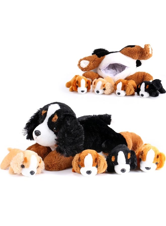 5 Pieces Dog Stuffed Animal Puppy Stuffed Animal 1 Big Mommy Dog with 4 Mini Baby Cute Soft Plush Dog Stuffed Dog with Puppies for Birthday Children's Party (Mountain Dog)