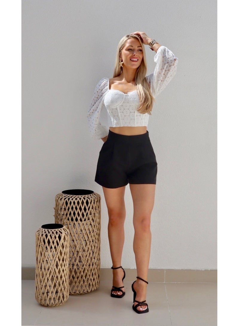 Harlow Lace Cropped Top - White