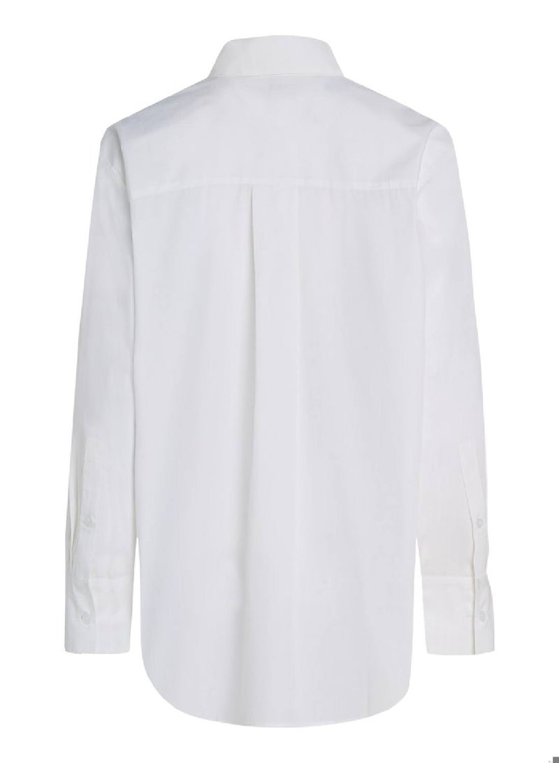 Women's Poplin Easy Fit Casual Long Sleeve Shirt, White - Cotton