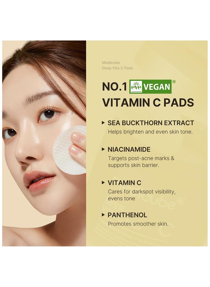 Deep Vita C Pad Wiping Care for Dark Spots & Pigmentation Concerns Infused with 7-Day Dark Spot Ampoule 500,000 PPM of Vitamin Water & 3 Types of Vitamin Korean Skincare