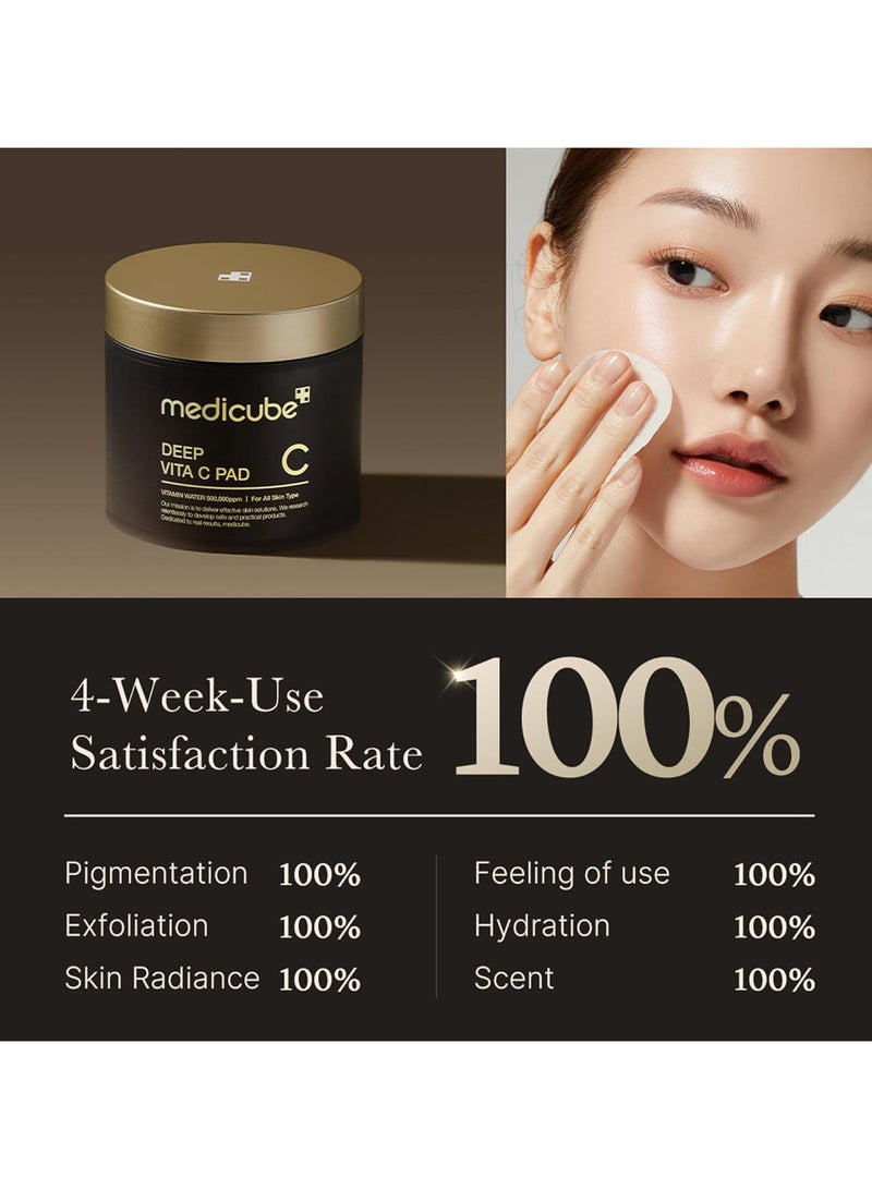 Deep Vita C Pad Wiping Care for Dark Spots & Pigmentation Concerns Infused with 7-Day Dark Spot Ampoule 500,000 PPM of Vitamin Water & 3 Types of Vitamin Korean Skincare