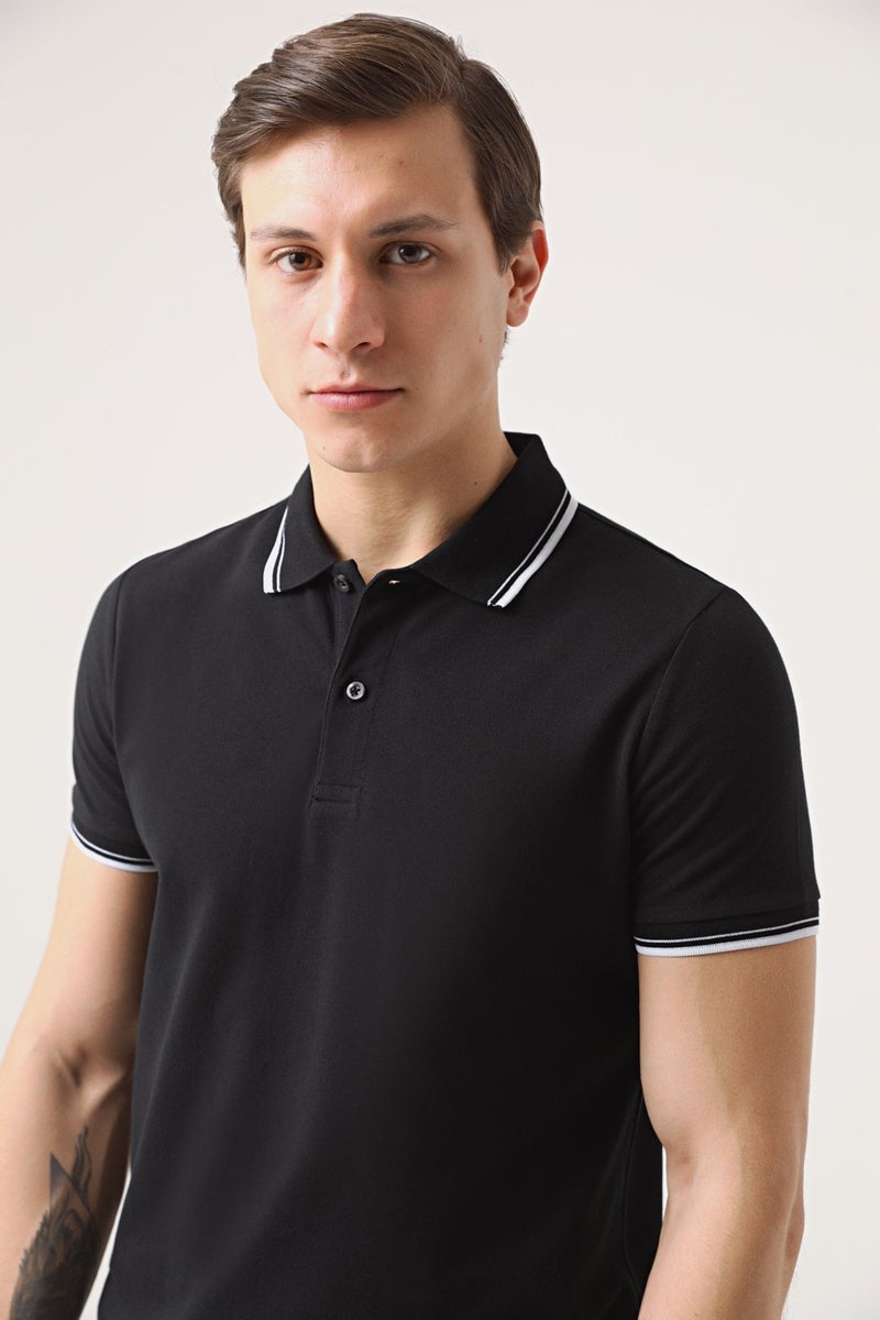 Twn Slim Fit Black Pique Textured T-Shirt 6EC146011783M