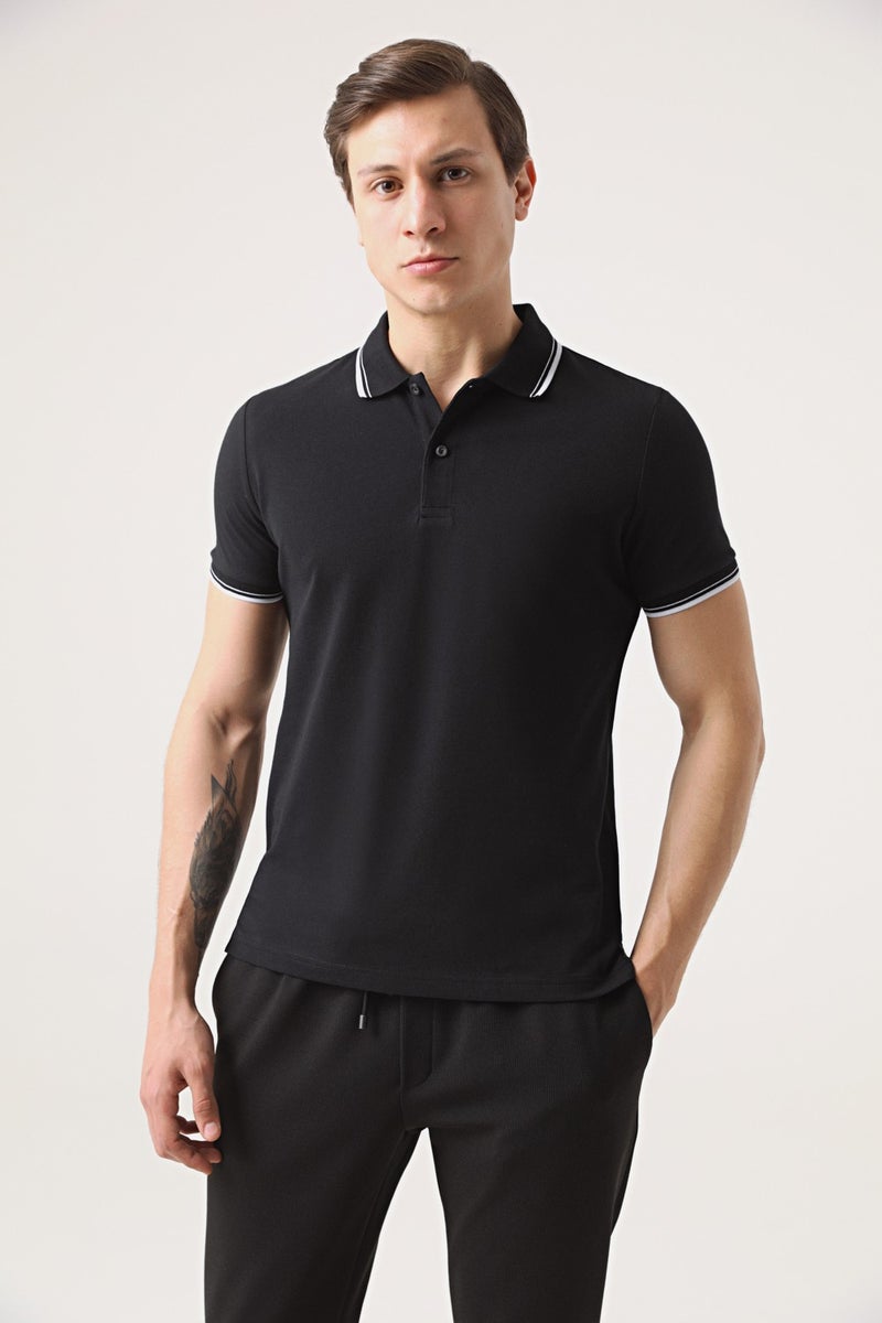 Twn Slim Fit Black Pique Textured T-Shirt 6EC146011783M