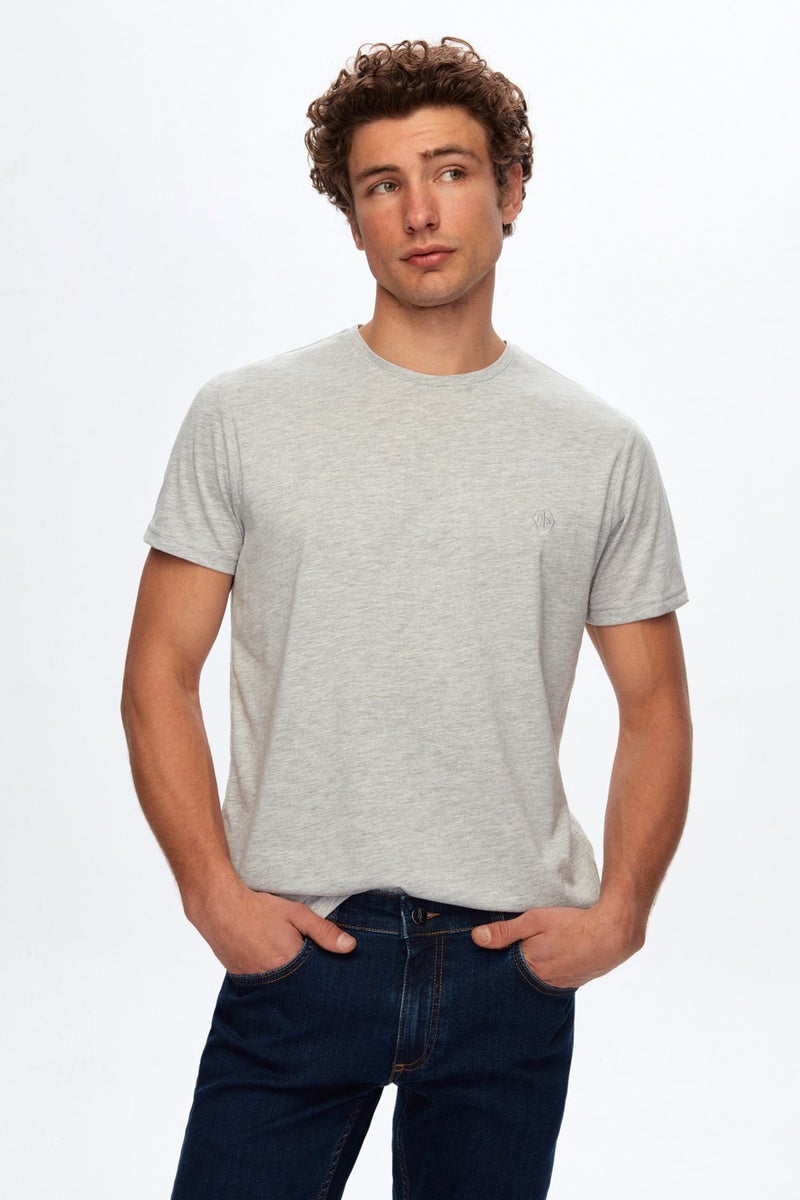 Regular Fit Gray Plain Knit T-Shirt 0HC140632006M