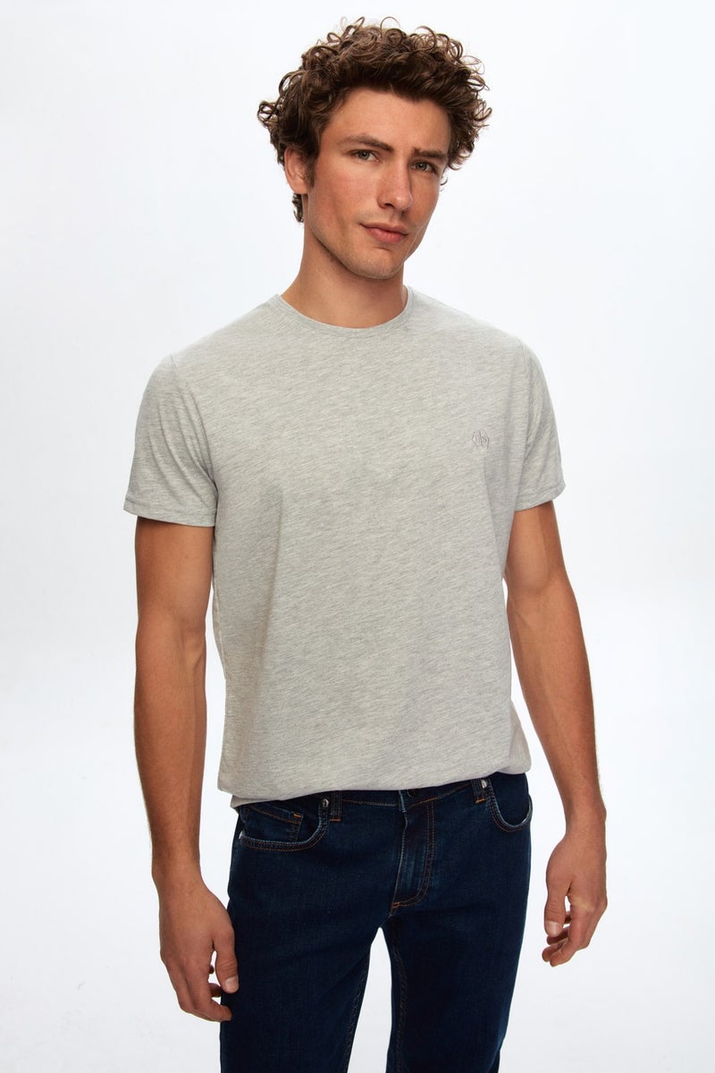 Regular Fit Gray Plain Knit T-Shirt 0HC140632006M