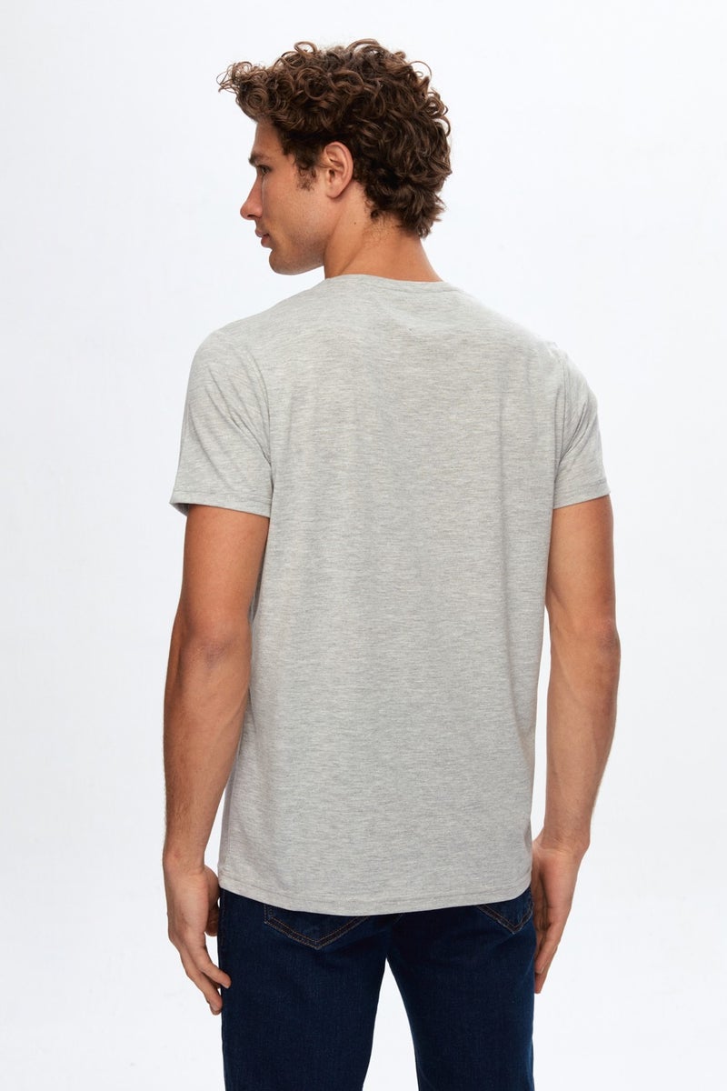 Regular Fit Gray Plain Knit T-Shirt 0HC140632006M