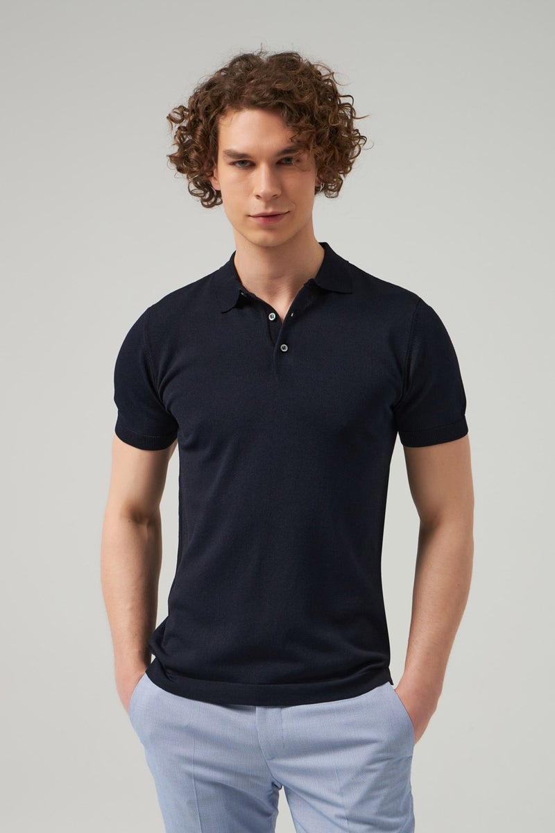 Slim Fit Navy Blue Plain Knit T-Shirt 0HF069421001M