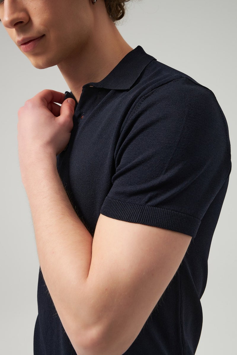 Slim Fit Navy Blue Plain Knit T-Shirt 0HF069421001M