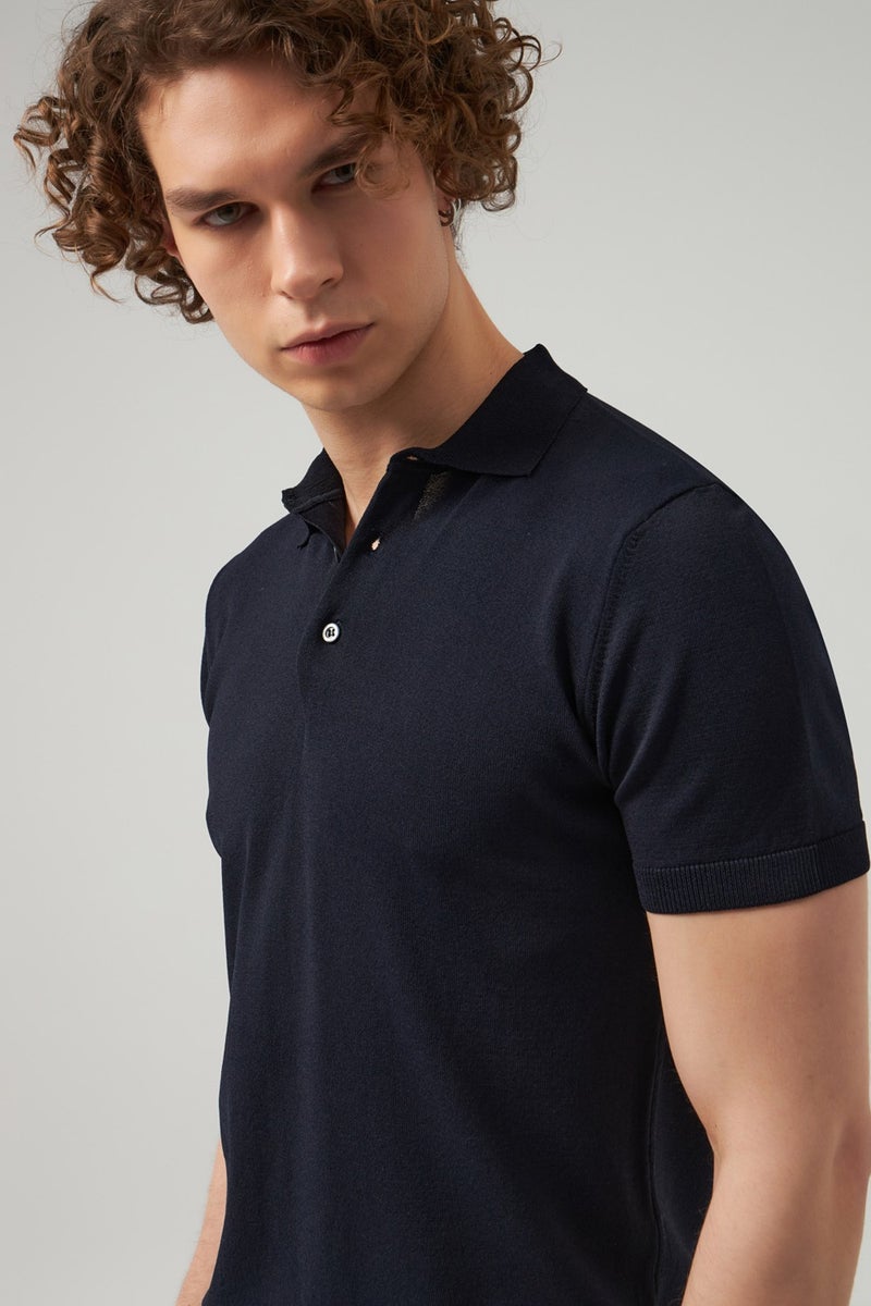 Slim Fit Navy Blue Plain Knit T-Shirt 0HF069421001M