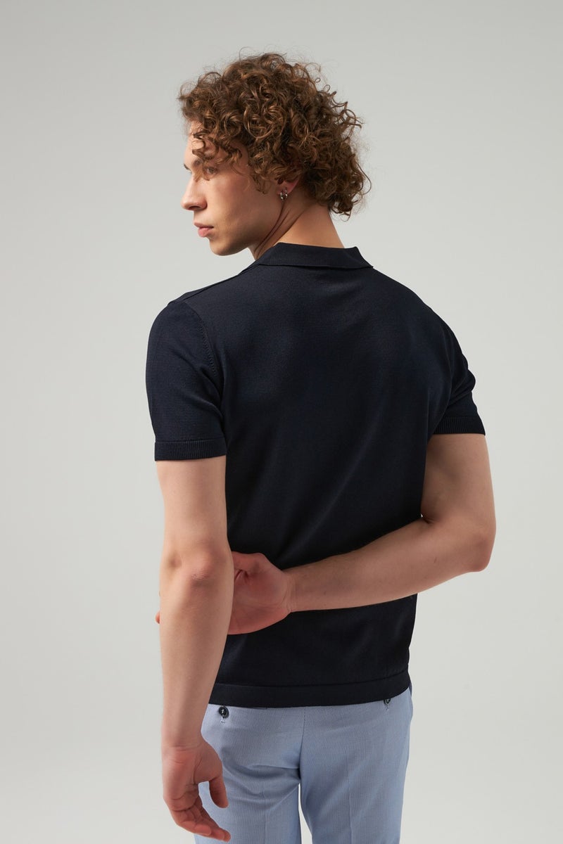 Slim Fit Navy Blue Plain Knit T-Shirt 0HF069421001M