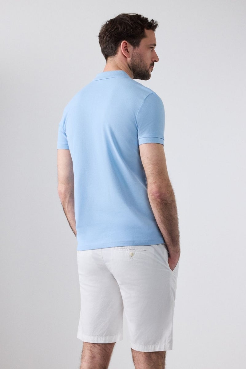 Regular Fit Light Blue Pique Textured 100% Cotton Non-Curl Polo Collar Embroidered T-Shirt 4HC14ORT51000