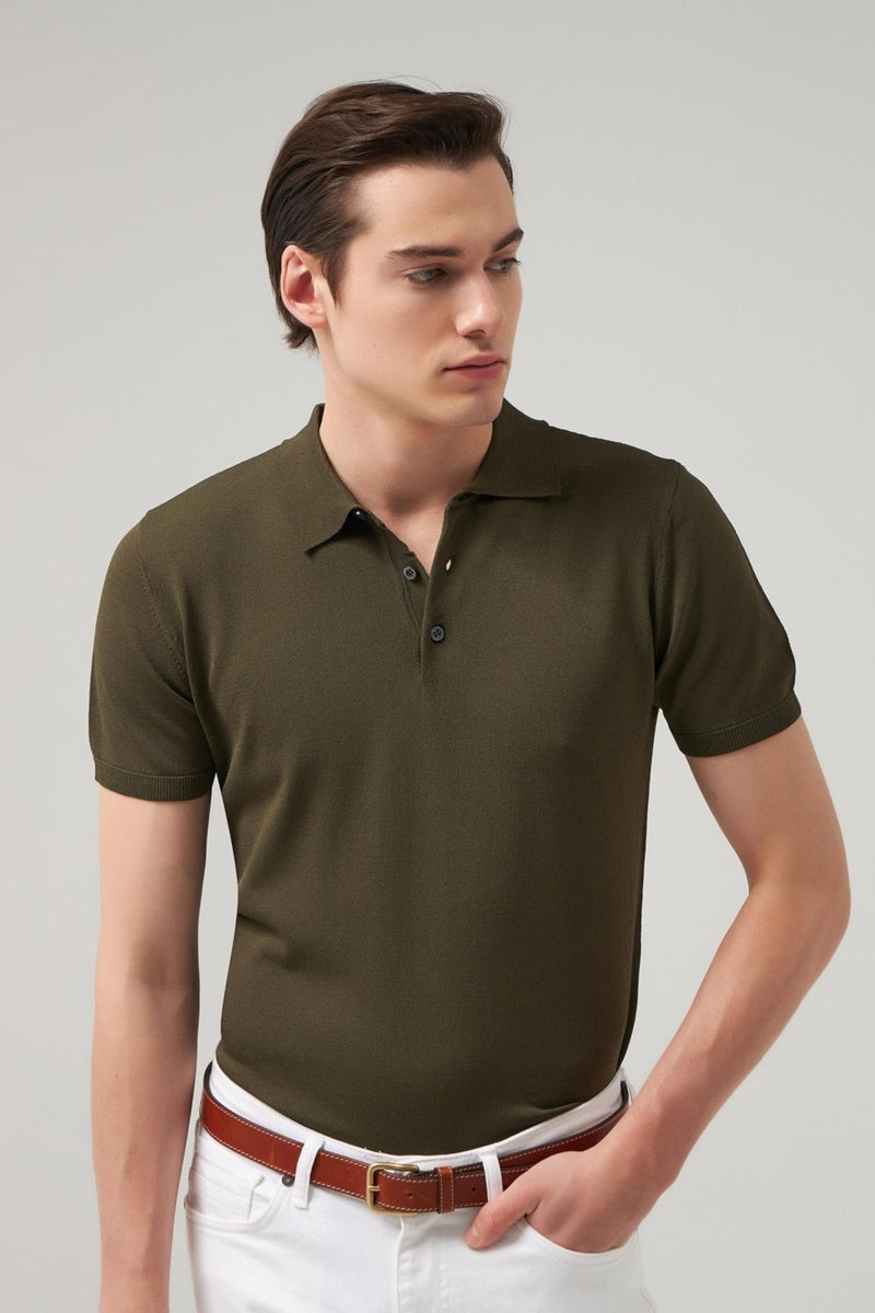 D'S Groom Slim Fit Khaki Plain Knit T-Shirt 2HF069421001M