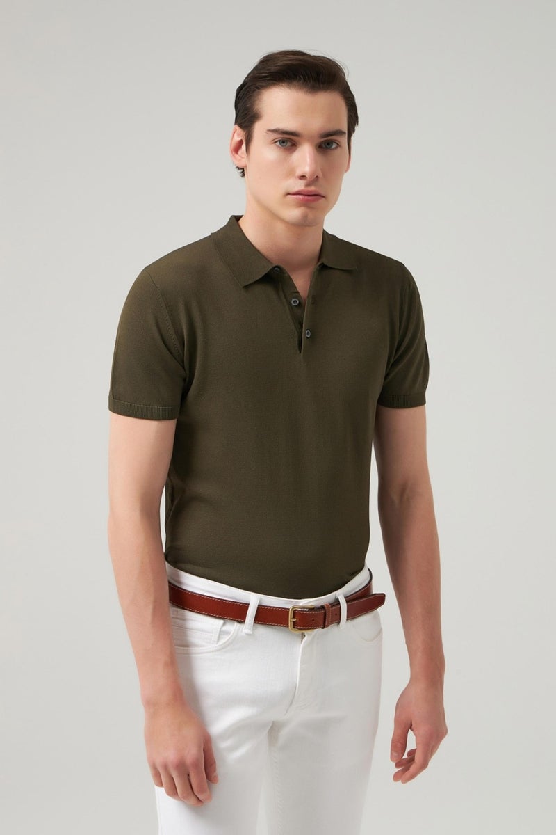 D'S Groom Slim Fit Khaki Plain Knit T-Shirt 2HF069421001M