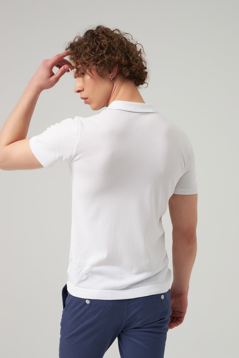 Slim Fit White Plain Knitted T-Shirt 0HF069421001M