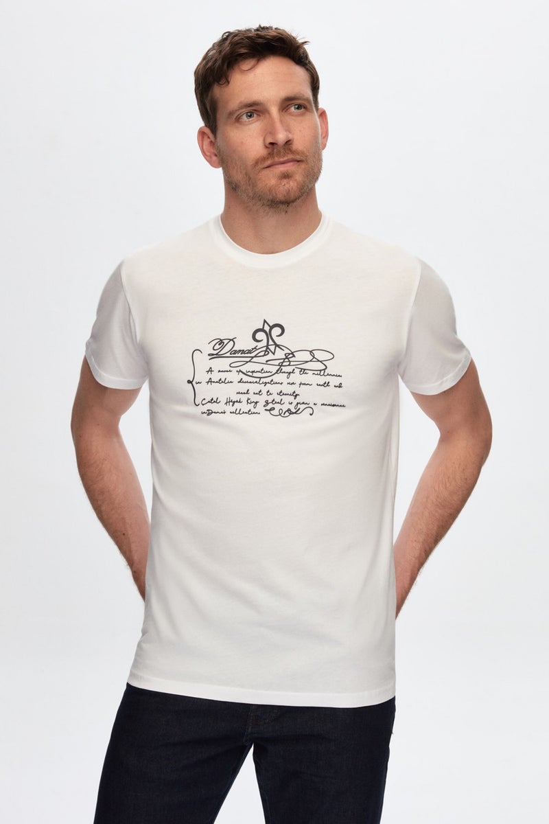 D'S Groom White 100% Cotton Embossed Printed T-Shirt 0DC141370541M