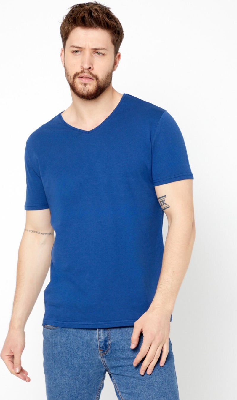 Metalıc Men's Multicolored T-Shirt Regular Fit Relaxed Cut V-Neck 5-Piece Basic T-Shirt Pack