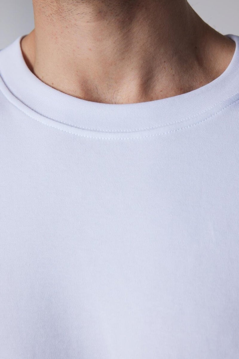 Oversize Wide Cut Cotton Soft Textured Basic Crew Neck White T-Shirt