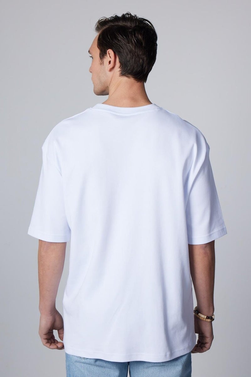 Oversize Wide Cut Cotton Soft Textured Basic Crew Neck White T-Shirt