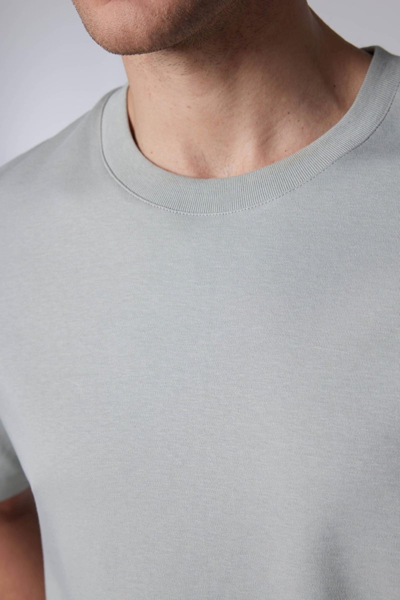 Relax Fit Comfortable Cut 100% Cotton Soft Textured Basic Crew Neck Gray T-Shirt