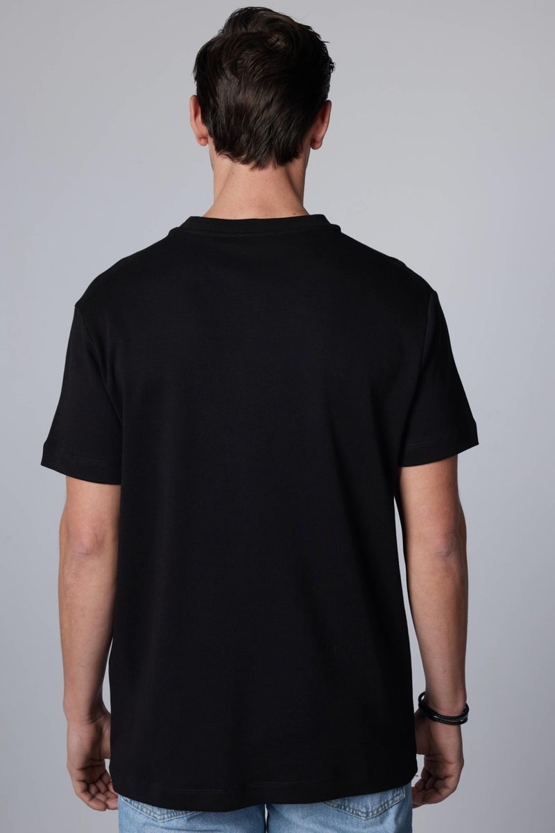 Relax Fit Comfortable Cut 100% Cotton Soft Textured Basic Crew Neck Black T-Shirt