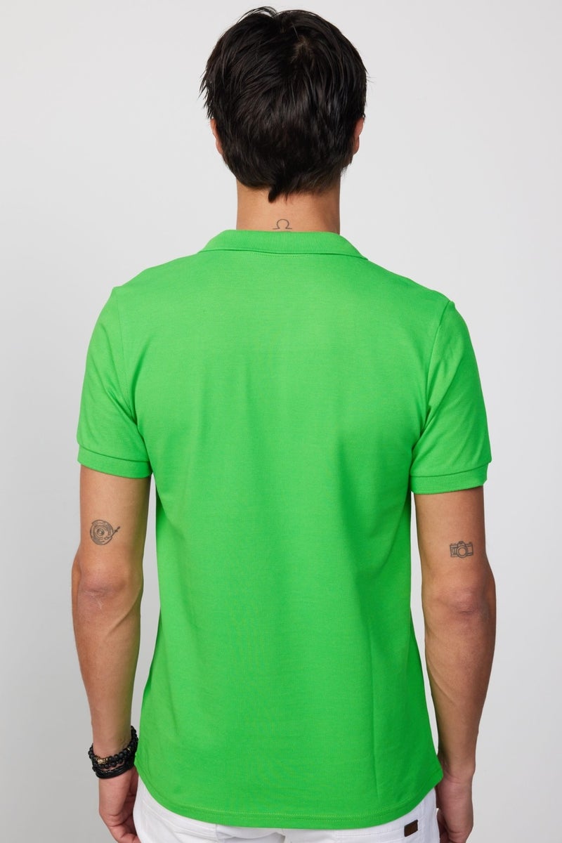 Men's Slim Fit Slim Cut 100% Cotton Plain Pique Green Polo Neck T-Shirt