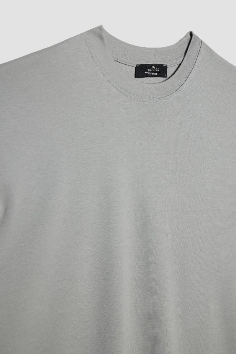 Unisex Oversize Wide Cut Cotton Soft Texture Basic Crew Neck Gray T-Shirt