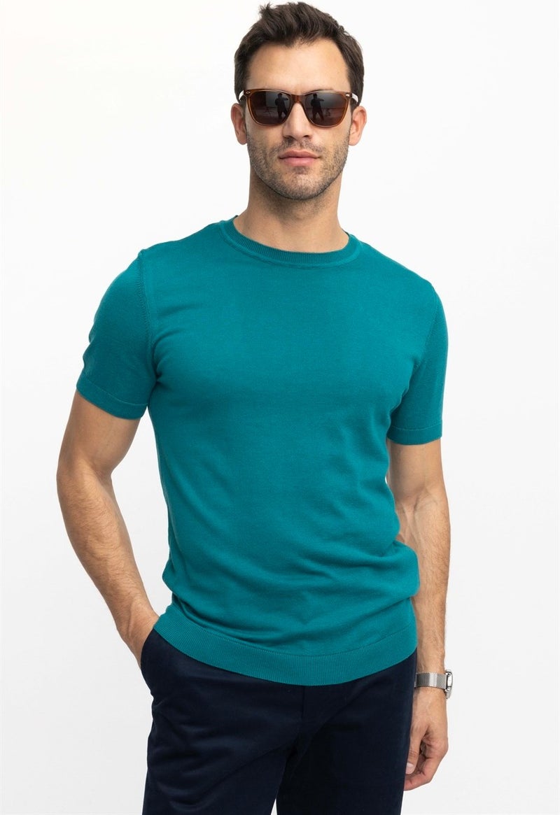 Men's Crew Neck Slim Fit Cotton Knitted Knitwear T-Shirt