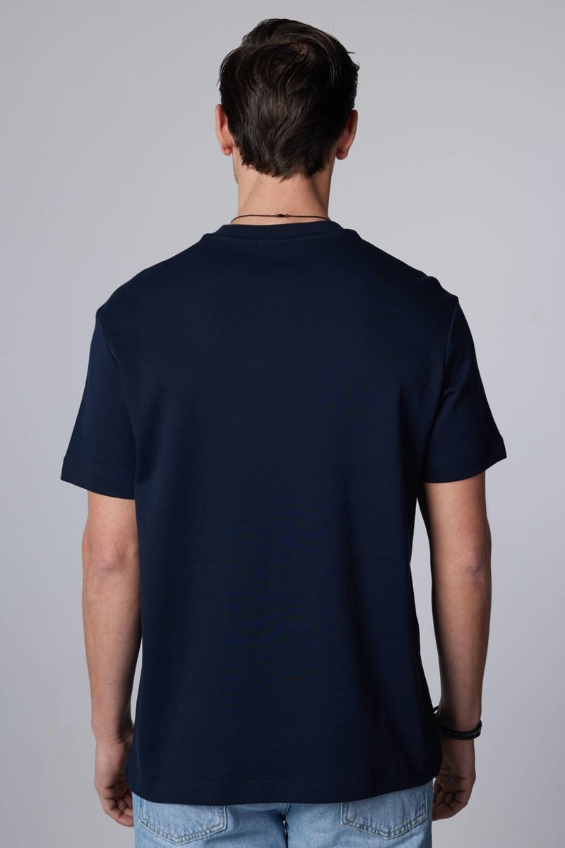 Relax Fit Comfortable Cut Cotton Soft Textured Basic Crew Neck Navy Blue T-Shirt