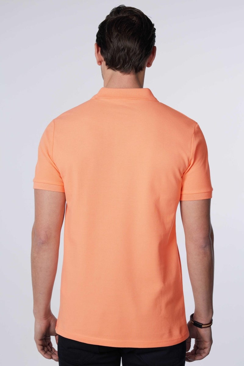 Men's Slim Fit Narrow Cut Cotton Plain Pique Salmon Polo Collar T-Shirt