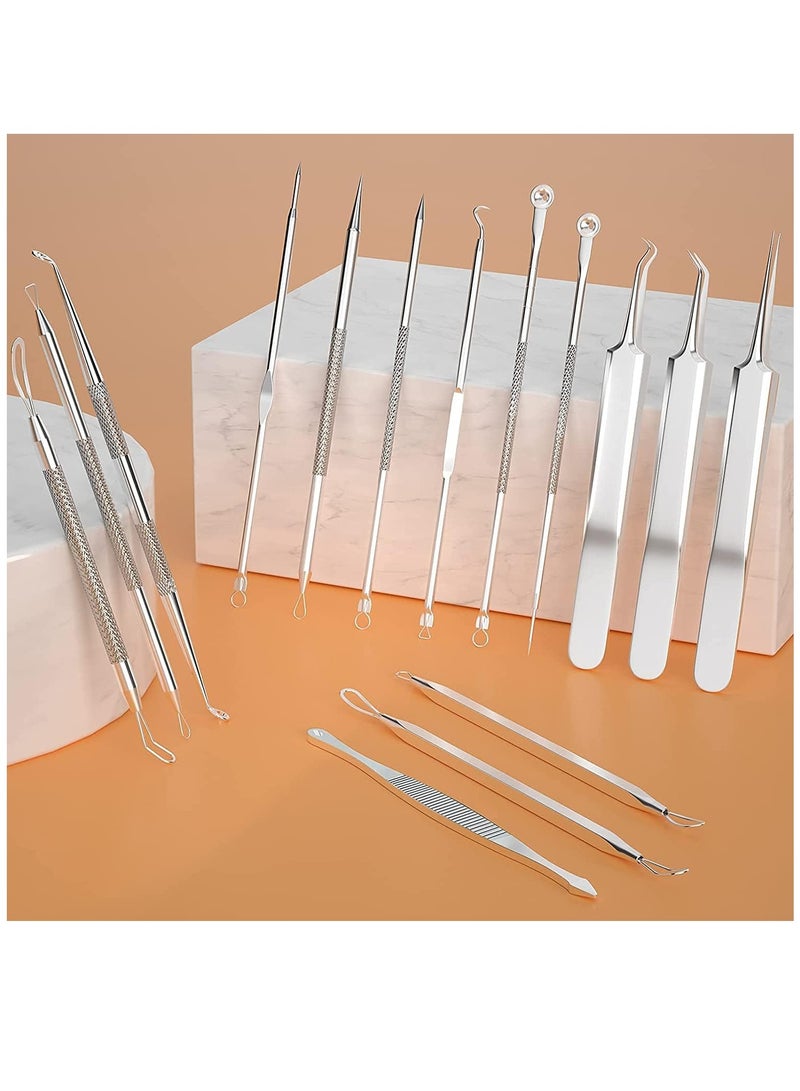 15 PCS Blackhead Remover Tools, Pimple Popper Tool Kit, Acne Extractor Tool, Professional Stainless Pimple Acne, Blemish Removal Tools Set with Metal Case