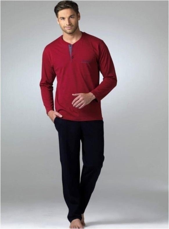 5454 Claret Red Combed Cotton Long Sleeve 4 Season Dowry Pajama Set